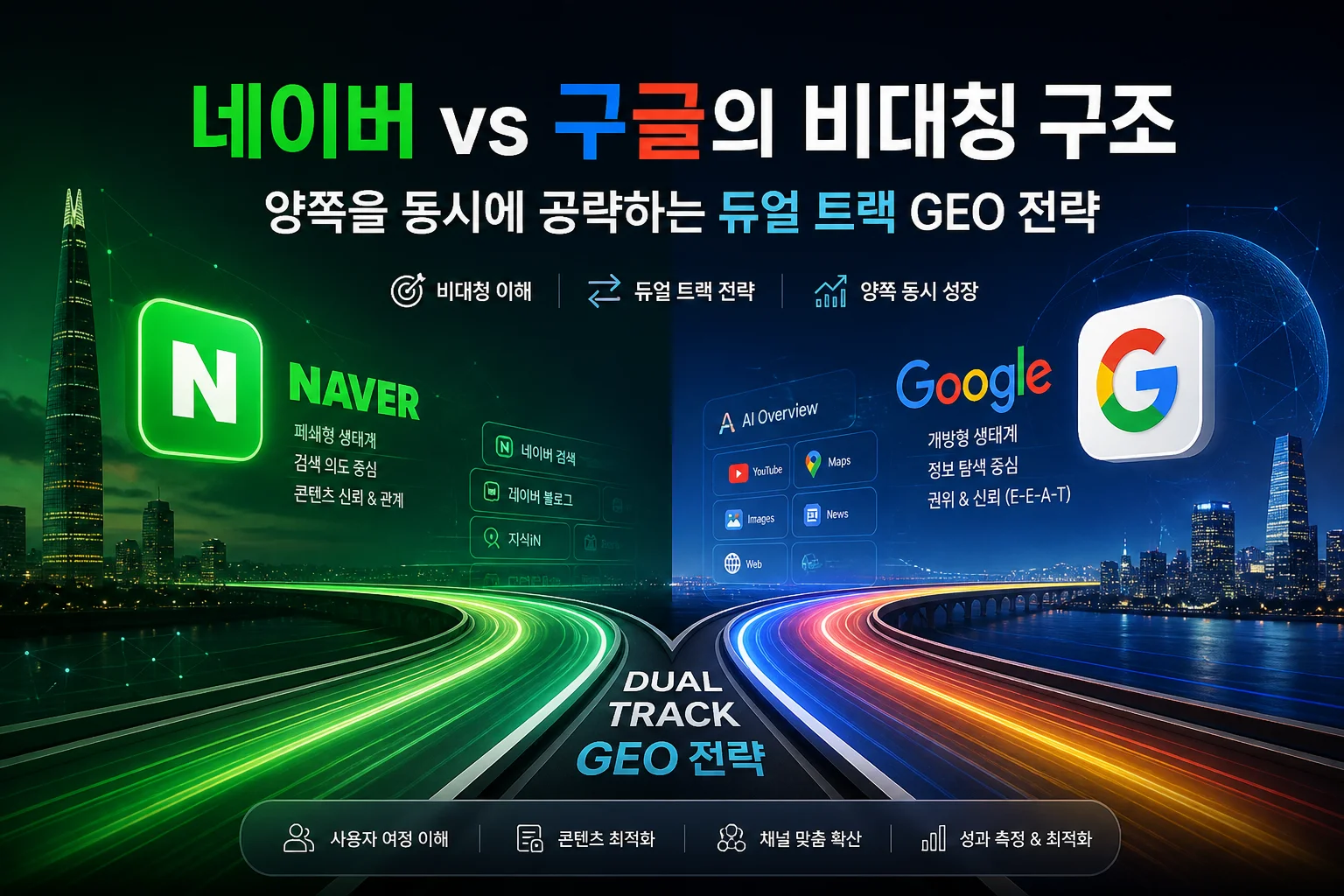네이버 62.86%, 구글 47.93%가 동시에 사실인 이유 — AI 시대 한국 검색의 비대칭 구조와 듀얼 트랙 GEO 전략